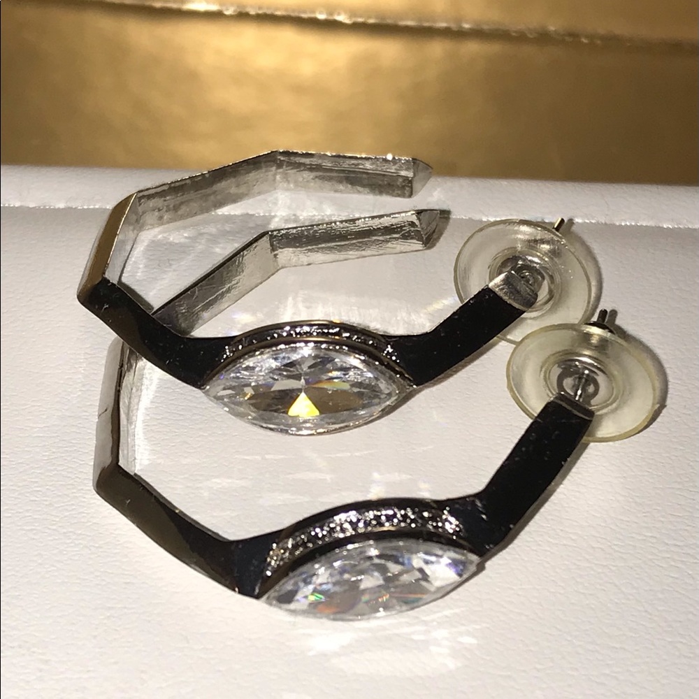 Silver Crystal Gem Hoop Earrings